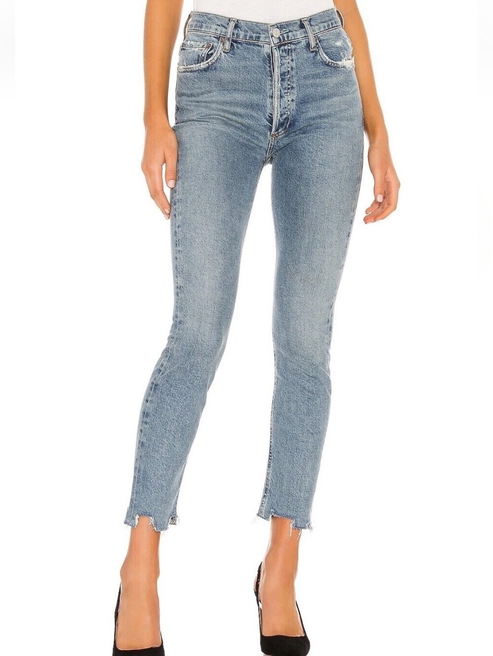 Agolde Nico High Rise Slim Jeans Distressed Hem Size 31